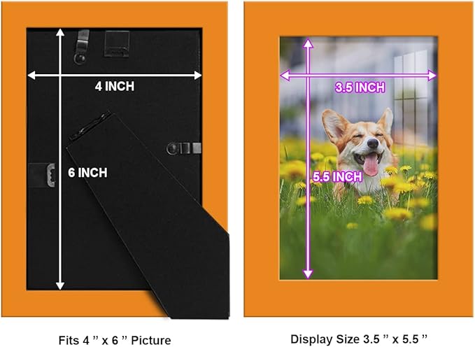 Renditions Gallery 4x6 inch Picture Frame High-end Modern Style, Made of Solid Wood and High Definition Glass Ready for Wall and Tabletop Photo Display, Orange Frame