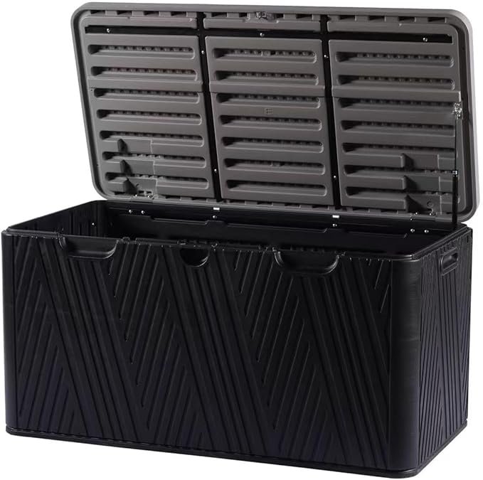 Kingdura 110 Gallon Outdoor Storage Box, Waterproof Resin Deck Box for Indoor and Outdoor Use, Lockable Storage Container for Patio Furniture Cushions Garden Tools (Black, 110 Gallon)