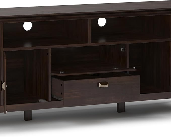 SIMPLIHOME Artisan SOLID WOOD 72 inch Wide Transitional TV Media Stand in Tobacco Brown For TVs up to 80 inches for the Living Room and Entertainment Center