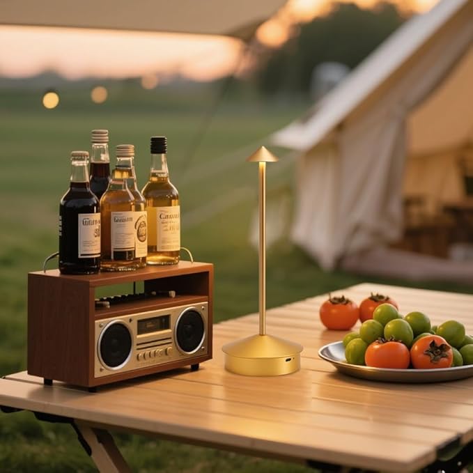 Modern Cordless Table Lamp Set of 2, Portable LED Desk Lamps, 6000mAh Rechargeable Battery Operated Lighting for Bedroom Dining Room Restaurant Coffee Shop Camping Night Light (Gold)