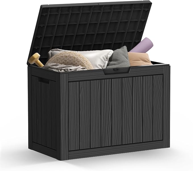 Mars Villa 45 Gallon Outdoor Storage Box, Resin Deck Box Waterproof, Storage Chest for Outside Patio Furniture Cushions, Pool Supplies, Garden Tools, UV Resistant and Weatherproof, Black