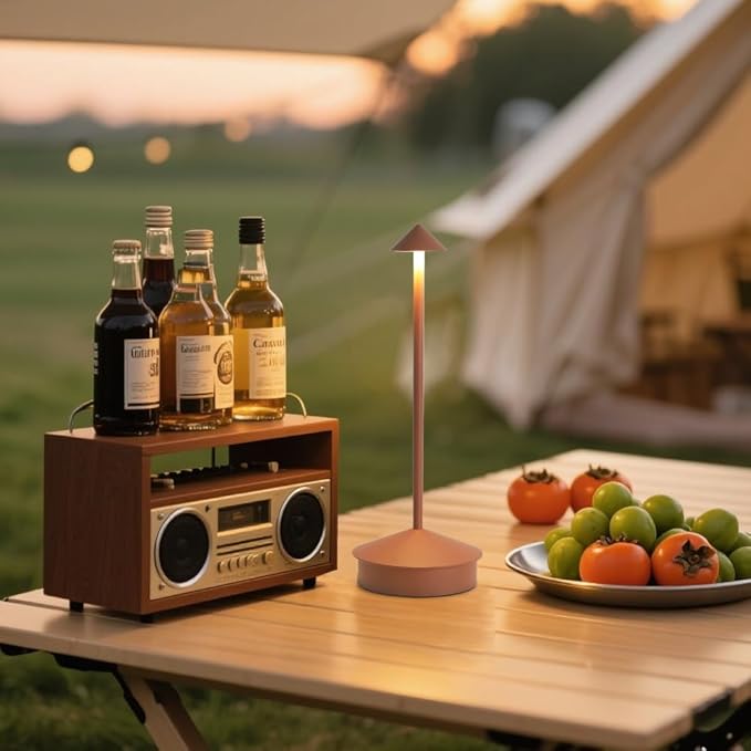 EJQ 2 Pack LED Cordless Table Lamp, Portable 6000mAh Rechargeable Aluminum, Touch Control Outdoor Table Lamp, 3 Color Dimmable Cordless Table Lamps for Restaurant, Patio, Bedroom, Outdoor - Brown