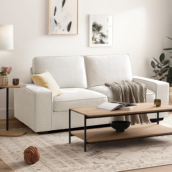 EASELAND 89" Modern Sofa Couch for Living Room, Chenille Sofa Couch with Wide Armrest,3 Seater Deep Seats Loveseat with Removable Cover Easy to Install(Beige)