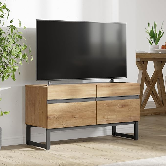 WAMPAT TV Stand and End Table Set of 3, Living Room Table Sets, 35 Inch TV Stand and 2 End Table Set with Drawers for Living Room, Entertainment Center, Console TV Table, Oak