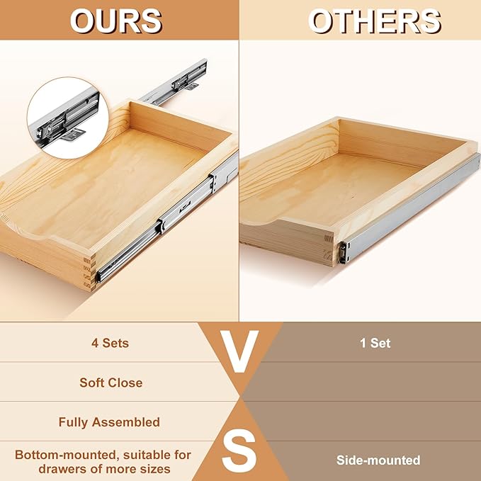 Sintuff 4 Set Wooden Pull out Tray Cabinet Organizer Soft Close Roll out Shelves for Kitchen Cabinets Fully Assembled Slide Pantry Shelves(12'' X 21'')