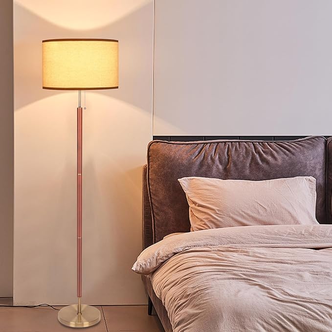 Modern Floor Lamp,Mid Century Living Room Lamp, 64" Standing Lamp with Beige Fabric Lampshade for Bedroom, Study Room and Office, Reading Room Black Pole Light Without Bulb