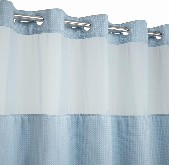 River Dream Heavyweight No Hooks Required Dotted Waffle Weave Shower Curtain with Snap in Liner - 71W x 74H,Hotel Grade,Spa Like Bath Curtain,Blue