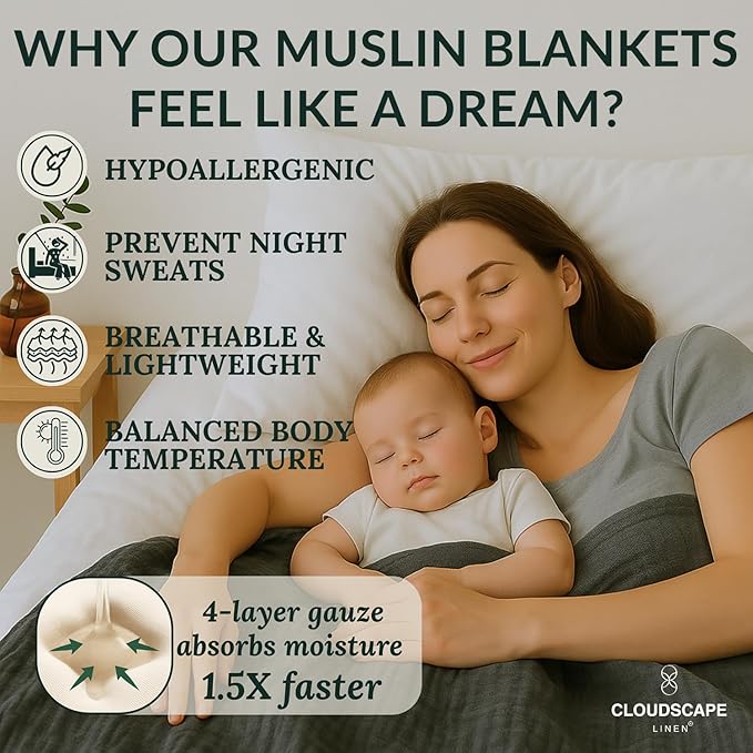 Soft 4 Layer Muslin Blanket Twin Size, 100% Cotton Blanket for Couch, Bed, Sofa, Pre-Washed Gauze, Best for Summer, 68x92, Dark Grey