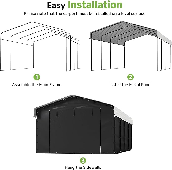 Real Relax 12x20ft Metal Carport, Heavy Duty Metal Carport Canopy Galvanized Steel Roof with Removable PE Sidewalls, Outdoor Car Shelter for Car, Boats and Truck, Cream White