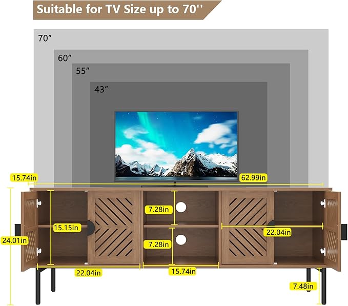 ARTPOWER 63" Modern TV Stands for Living Room, Long Entertainment Center with Storage, TV Console for 55 60 65 70 Inch TV, Bedroom TV Cabinet with Doors, Wood Media Console, Television Stand, Wood
