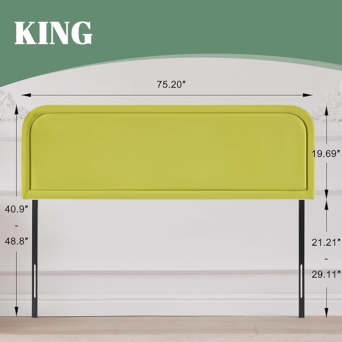 Velvet Fabric Headboard for King Size Bed, Upholstered King Headboard Only, Dorm Headboards from 41” to 49” Height, Sturdy and Durable Solid Wood Bed Head Board, Green