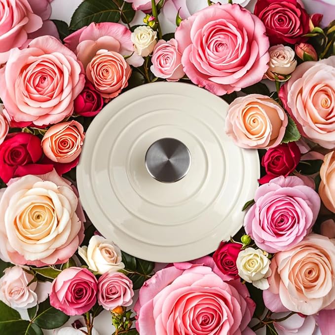 6 Quart Dutch Oven Enameled Cast Iron with Lid - Big Dual Handles - Oven Safe up to 500°F - Classic Round Pot for Versatile Cooking (Cream, 6 QT)