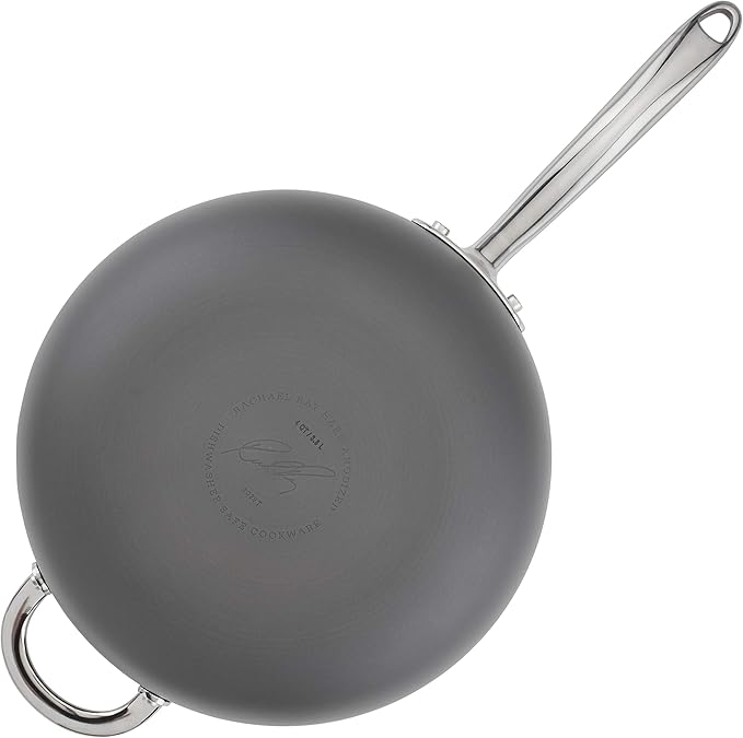 Rachael Ray Professional Hard Anodized Nonstick Sauce Pan/Saucepan/Saucier with Helper Handle and Lid, 4 Quart - Gray