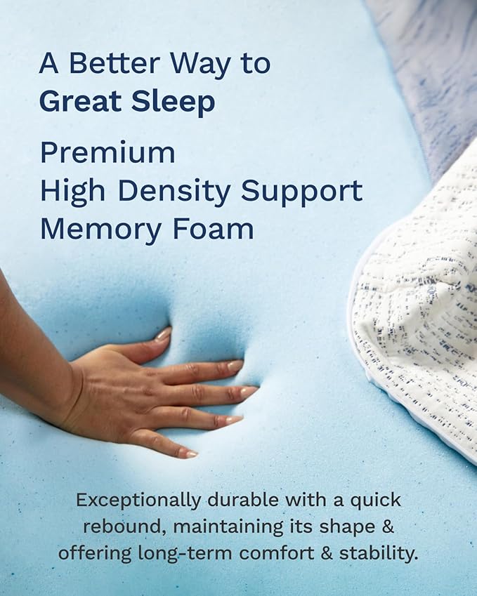 ViscoSoft 4 Inch Memory Foam Mattress Topper Twin XL - Select High Density Extra Long Ventilated Mattress Pad - Removable Bamboo-Rayon Cover