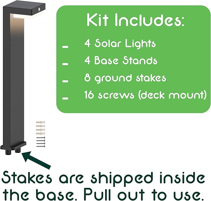 Solar Pathway Lights - Walkway Solar Lights for Outside - PIR Sensor & Two Lighting Modes - Rechargeable Battery Lasts Up to 55 Hours - 3000K - IP44 Weather Resistant - 4 Pack