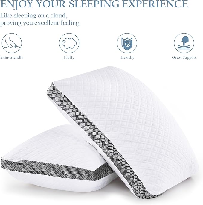 Tencel Standard Bed Pillows, Shredded Memory Foam Pillows, Adjustable Bed Pillow for Sleeping, 18"x26"Cooling Tencel Circular Knit Pillows for Side, Back, Stomach Sleepers（Pack of 1）