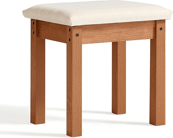 LEYAOYAO Vanity Stool, Elegant Makeup Stool with Comfortable Fabric Cushion, Sturdy Wooden Frame, Modern Vanity Bench for Bedroom and Bathroom-Tea Brown