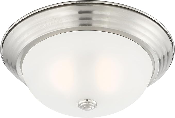 DESIGNERS FOUNTAIN Reedley 2-Lights Flush Mount Ceiling Light, 11 Inch Lighting Fixture for Kitchen, Bedroom, Bathroom, and Hallway, Satin Platinum with Etched Glass, 1257S-SP-W