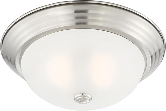 DESIGNERS FOUNTAIN Reedley 2-Lights Flush Mount Ceiling Light, 11 Inch Lighting Fixture for Kitchen, Bedroom, Bathroom, and Hallway, Satin Platinum with Etched Glass, 1257S-SP-W