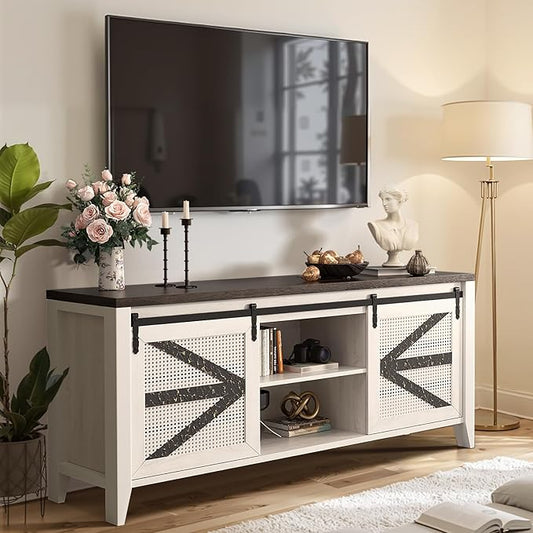 VFK 60 Inch TV Stand for TVs up to 65", Rustic Farmhouse Media Console with Sliding Barn Doors, 6 Drawers, Entertainment Center for Living Room