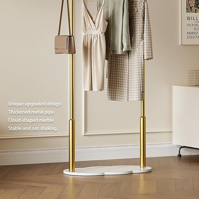 Gold Clothing Rack for small spaces,Modern Clothes Rack with Marble Base,Small Garment Racks for Hanging Clothes, Heavy-duty Coat Rack Freestanding for Bedroom,Entryway,Boutiques (gold)