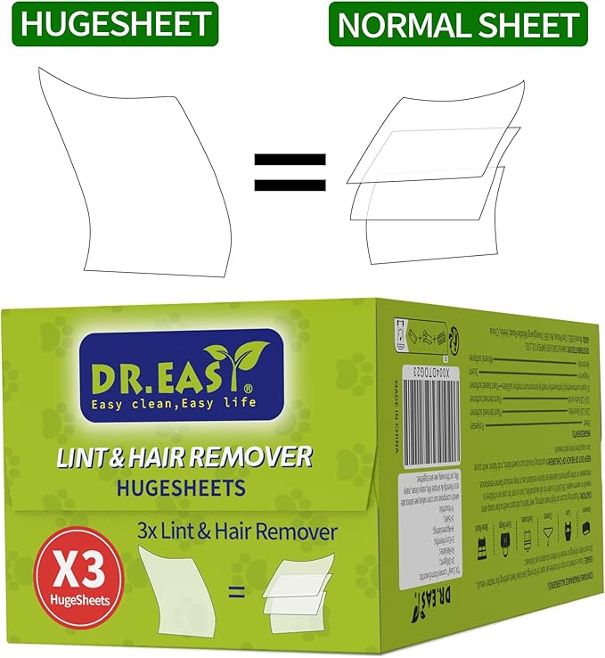 Dr.Easy LINT & HAIR REMOVER Pet HUGESHEETS with 3X Dryer Sheets, Original Fresh, 200 Count,PLANT&MINERAL-BASED FORMULA