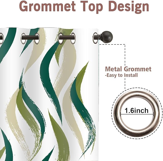 White Green Curtains Geometric Art Modern Abstract Aesthetic Blackout Curtains Sage Green Window Drape for Bedroom Living Room 52x84Inch 2 Panels Set Grommet CLME007