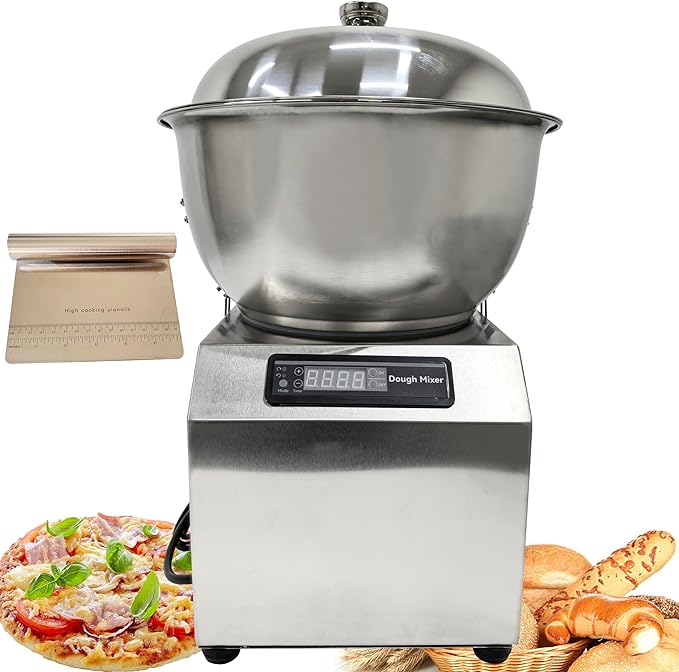 Stainless Steel Dough Mixer Machine Detachable Basin Type Food Mixing Machine 5KG Capacity 110V Bidirectional Rotation Flour Mixer with Timing Function Suitable for Household Commercial Use