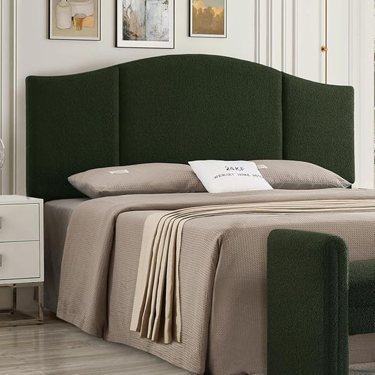 24KF Middle Century Upholstered Foldable King Headboard - Modern Boucle Teddy Fabric - Dark Green