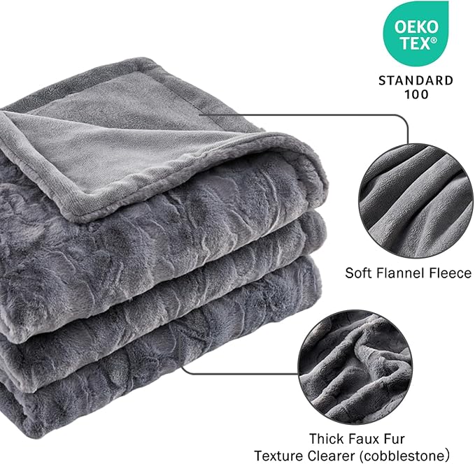 Krifey Faux Fur Throw Blanket, Super Soft Cozy Blanket, Luxury Fluffy Blanket Warm Plush Bed Throw Gray 50" x 60"