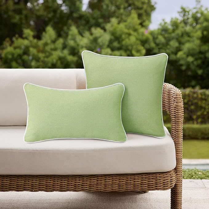 Decorative Outdoor Water Repellent Throw Pillows with Inserts, Set of 4, 20" x12" Pillows for Patio, Backyard, Bed, Couch, and Patio Furniture, Seaweed Green
