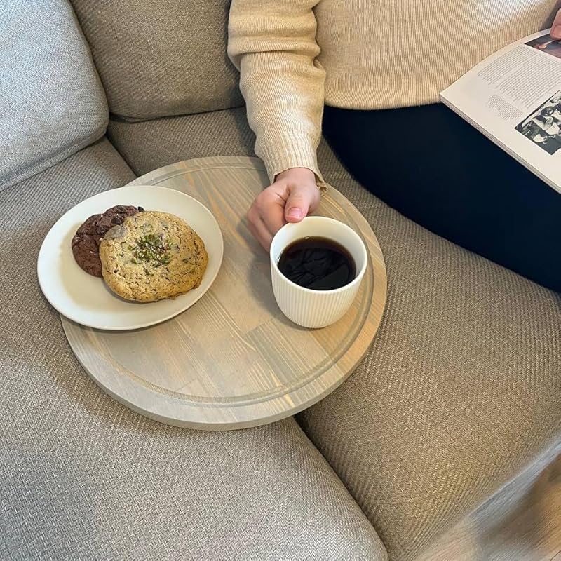 Sofa Tray – Wooden Foldable Sofa Tray Table For Seat Cushion, Perfect for Coffee & Remote Control, Solid Wood Sofa Tray Table, Solid Spruce Couch Table (ISTANBUL, Medium 14")
