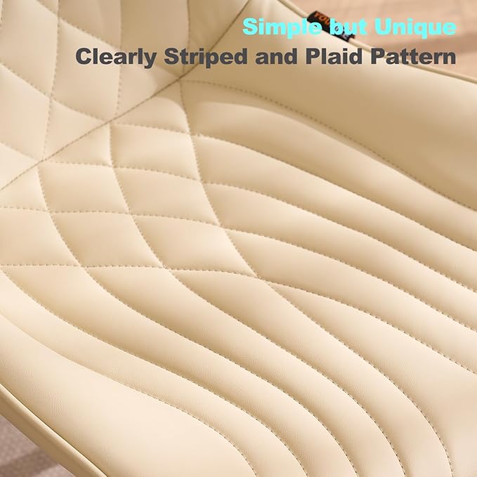 YOUTASTE Office Chair Armless Desk Chair Small Computer Swivel Rolling Chair with Wheels, Modern Upholstered PU Leather Computer Sewing Chair, Adjustable Home Office Desk Chairs, Beige