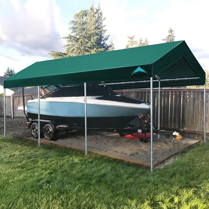 ADVANCE OUTDOOR 10x20 ft Heavy Duty Carport Potable Car Canopy Garage Party Tent Boat Shelter, Adjustable Height from 9.5 ft to 11 ft, Green