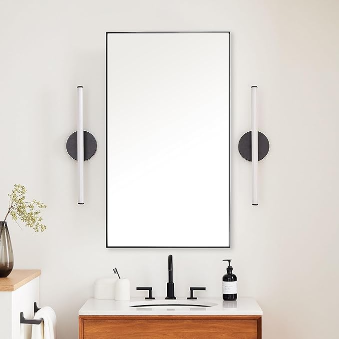 20x36 Inch Black Bathroom Mirror, Copper-Free Mirror, Aluminum Alloy Frame Vanity Mirror, Rectangle Wall Mounted Mirror, Modern Mirror for Bedroom/Living Room/Porch Horizontal or Vertical