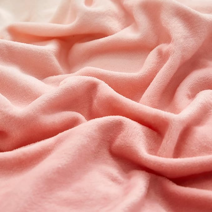 Luxlovery Pink Gradient Velvet Comforter Full Fluffy Plush Flannel Bedding Set Full Women Girls Pink White Ink Rainbow Color Blanket Quilts Warm Sherpa Micromink Comforter Set