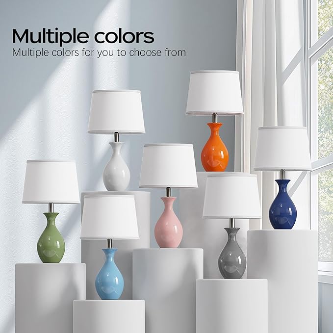 PARTPHONER Table Lamp Set of 2, Modern Ceramic Bedside Lamps for Night Stands, Classic Small Lamp Nightstand Lamp for Bedroom Living Room Desk End Table Rocker Swtich White