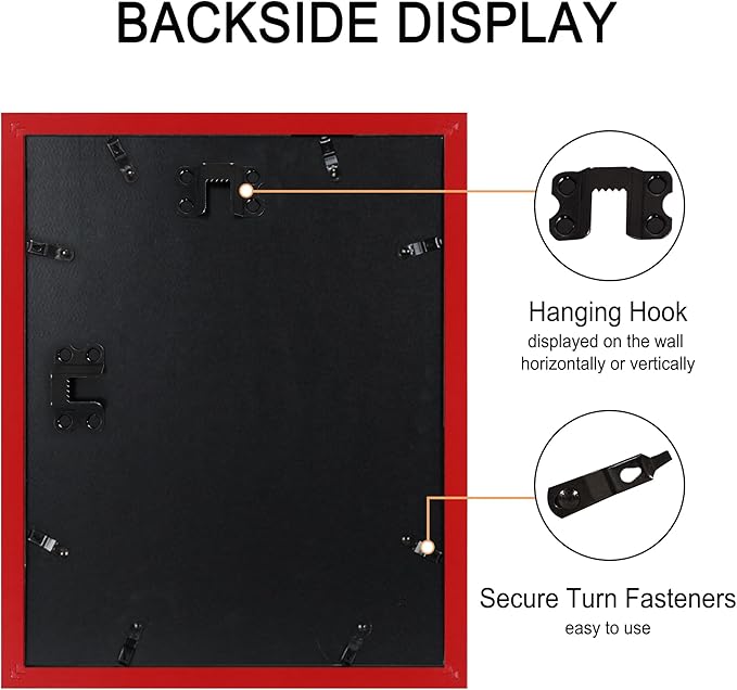 11x14 Picture Frame Set of 4, High Definition Real Glass, Display Pictures 8x10 with Mat or 11x14 Without Mat, Gallery Wall Hanging Photo Frames, Red