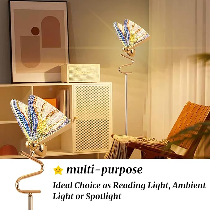 O'NEELDY Floor Lamps for Living Room LED Gold Floor Lamp 65" Tall Modern Floor Lamp with Butterfly Decoration Design,Suitable for Reading,Bedrooms,Offices and Corners