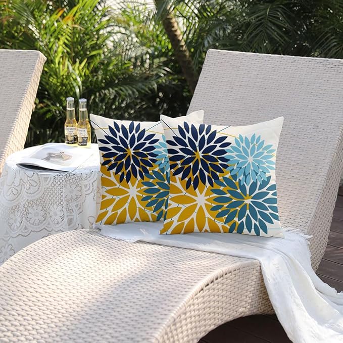 DFXSZ Outdoor Pillow Covers 20x20 Inch Set of 2 Green Yellow Blue Flower Decorative Waterproof Spring Summer Outdoor Pillow Covers for Patio Funiture Garden Couch 168F20