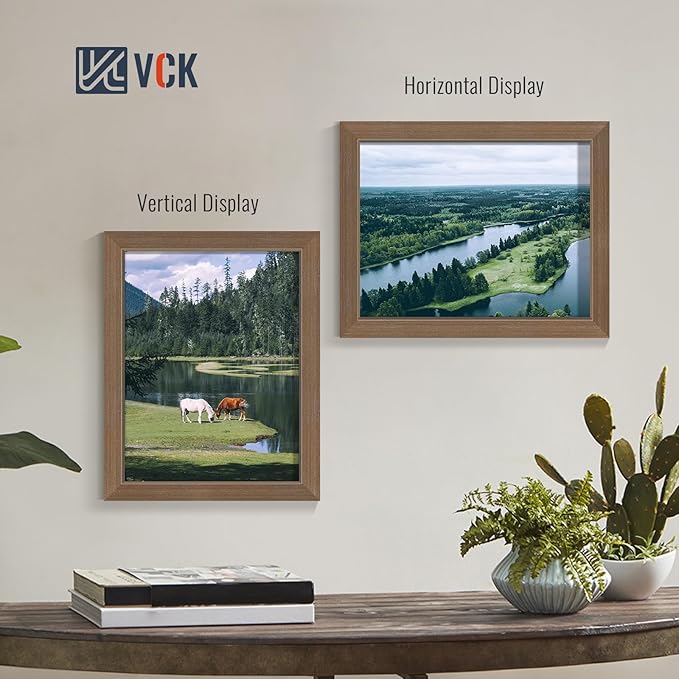 VCK 11x14 Brown Picture Frames 3 Pack, High-End Wood Wide Border Poster Frame, Multi-Directional Display Family Photos, Office Prints, Studio/Gallery/Home Artwork