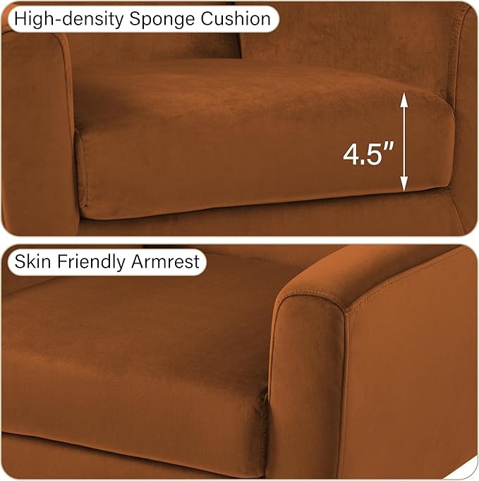 Accent Chair, Modern Velvet Arm Chair for Living Room, Bedroom, Comfy High-Resilient Sponge Reading Chair for Small Spaces （Velvet Orange, Set of 2