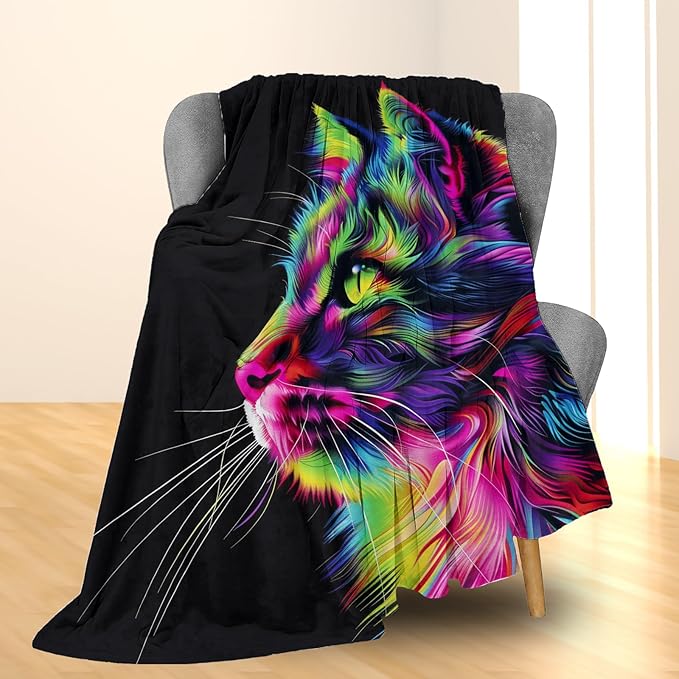 Colorful Cat Blanket - Ultra Soft, Fluffy, Lightweight Flannel Throw Blankets for Couch, Bed, Travel, Outdoor - Cozy, Fuzzy Home Decor, for Adults Kids Women Girls, All Season 80×60 in