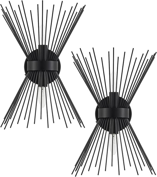 Modern Black Wall Sconces 2 Pack Vanity Light Starburst Bedside Wall Sconce Lighting Fixture Mid Century Wall Lamps for Bedroom, Hallway, Entryway, Passway, Bathroom