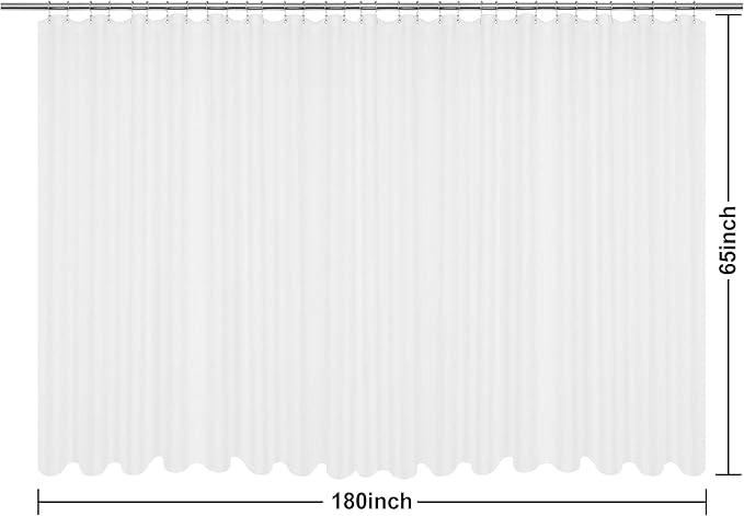 Barossa Design Waffle Weave Clawfoot Tub Shower Curtain 180 x 65 Inch Wrap Around - Heavy-Weighted Fabric to Stop Blowing, Washable, Water Repellent, with 36 Hooks Set, White, 180x65