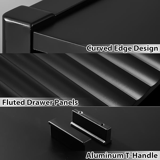 Black 5 Drawer Dresser, Fluted Wood Chest of Drawers for Bedroom, Modern Dresser with Deep Drawers for Clothes, 32 Inch Tall Nightstand for Bedroom, Living Rooms, Offices, and Entryways