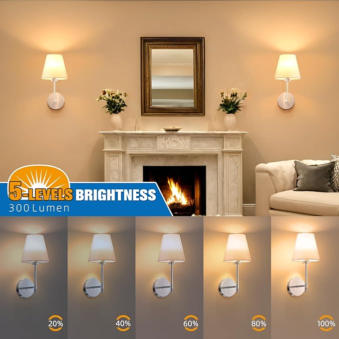 NIORSUN 14.5 inch Battery Operated Wall Sconce Set of 2,Brushed Nickel Rechargeable Wall Lights with 5200mAh Dimmable Bulbs and Remote,9 Colors Wireless Sconces for Bedroom Living Room Decor