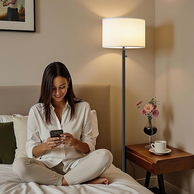 Floor Lamp for Living Room,Dimmable Floor Lamp, Modern Standing Lamp with Marble Base,Tall Standing Lamp for Bedroom, Reading, Office & Kids' Room,LED Bulb Included(Black)