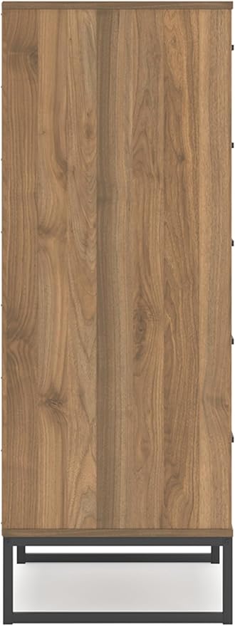 Signature Design by Ashley Deanlow Mid-Century Modern 5 Drawer Wide Chest with Safety Stop for Bedroom, Light Brown & Black