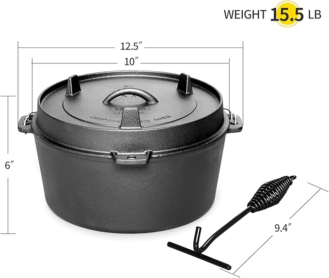 Pre-Seasoned Cast Iron Camping Dutch Ovens, Outdoor Camping Dutch Oven Pot with Lid Tripod, 6 Quart